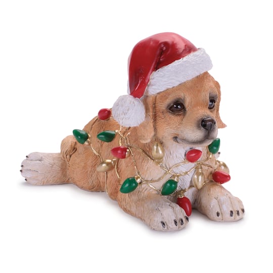 Melrose Santa Hat Dog Figurines with Christmas Lights Set